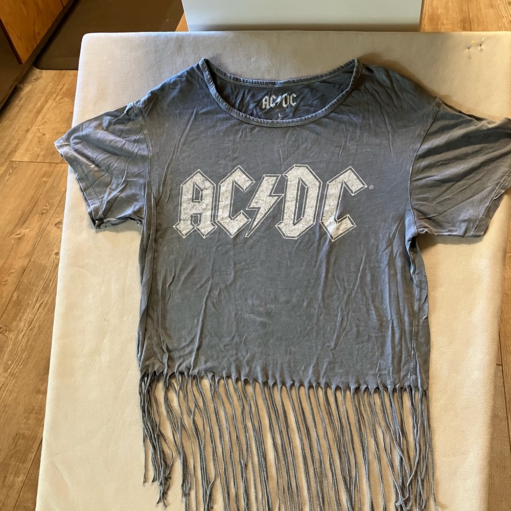 AC/DC Gray Short Sleeve Tee Fringe sz L